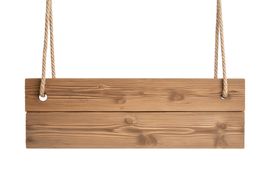 wooden sign board hang on a rope, wood blank panel, cutout png
