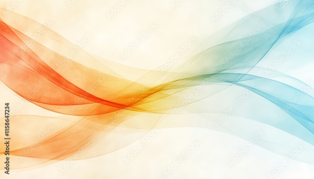 Poster abstract pastel swirls colorful transparent waves flowing on white background with copy space