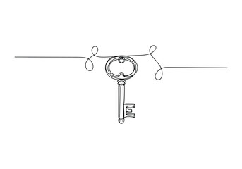 Minimalist continuous one line drawing of a Key for Security and Unlock Concepts in Vector Art Design