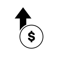 Money increases icon vector. dollar rate increase icon. Money symbol with stretching arrow up. rising prices.