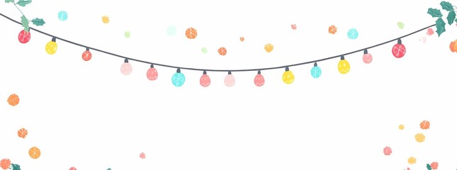 Christmas Garland with String Lights Illustration: Festive Holiday Decoration Material