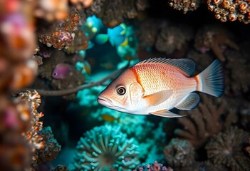 Obraz premium Squirrelfish swimming in coral reef, exploring the underwater world