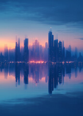 Futuristic Urban Elegance Serene Blue Horizons with Skyscraper Reflections for Modern Property Launch Aesthetic City Landscape Banner Abstract Lines Background