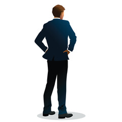 Back view Businessman standing and looking forward on white background. vector