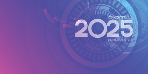 Fototapeta premium 2025 digits over various graphic elements on blue digital technology background - year change concept.