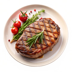 Grilled steak on a plate isolated on transparent background