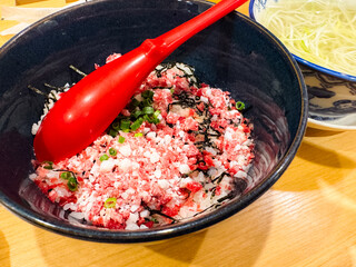 Slices of horse meat fillets served in Tokyo, Japan