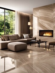 Fototapeta premium Elegant Living Room with Earthy Tones and Natural Light