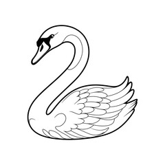 Black and White Line Drawing of a Swan with Coloring Outlines Vector