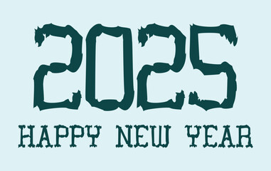 Happy New Year 2025 Green Cyan Scribble Drawing Abstract Design Elegant Vector Illustration