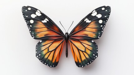 Fototapeta premium Stunning Orange Monarch Butterfly Wings Close Up Detailed View on White Background