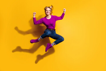 Full length body size view of her she nice attractive lovely cheerful cheery crazy cool optimistic...