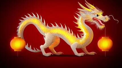 Obraz premium Glowing Dragon Design with Lanterns in Abstract Art