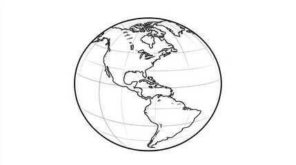 Vector style coloring page  single globe outline with black contours on white background