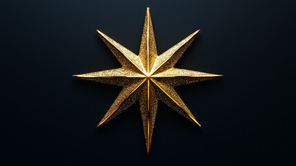 Obraz premium A detailed golden eight-pointed star with glitter texture shines brightly against a deep black background.