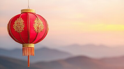 Obraz premium Ornate Red Lantern with Gold Embroidery