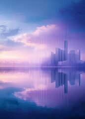 Fototapeta premium Futuristic Urban Elegance Serene Blue Horizons with Skyscraper Reflections for Buildings Modern Property Launch Aesthetic City Landscape Banner Abstract Lines Background