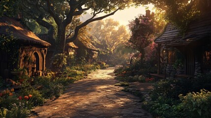 Sunlit Village Path