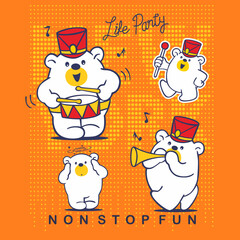 Naklejka premium Cartoon animal marching band parade instruments, vector illustration.
