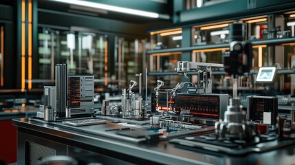 High-tech laboratory workspace with advanced equipment and instruments.