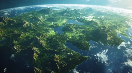Obraz premium Experience the Majestic Beauty of Earth's Lush Green Landscapes from Above: Perfect for Wall Art, Decor, and Nature Enthusiasts.