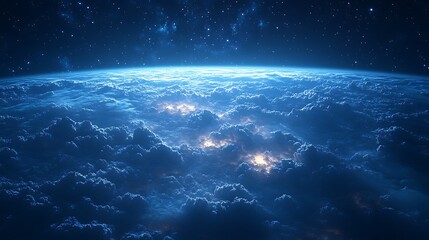 Obraz premium Celestial Cloudscape: A Nighttime View of Earth from Space