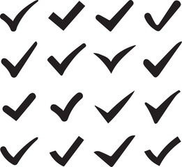 Check or tick icons. Big set of black check or tick icons for design. Check symbol isolated