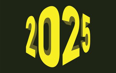 2025 Happy New Year Yellow 3D Realistic Decoration Design Elegant Abstract Vector Illustration