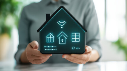 Smart home concepts. Smart home technology with wireless connectivity and sensor features