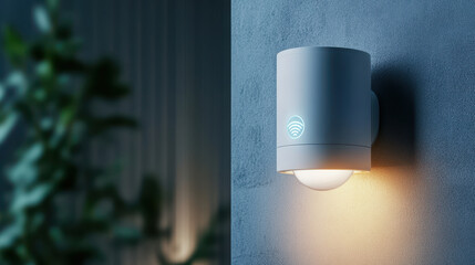 Smart home concepts. Smart motion sensor light mounted on wall, enhancing home security and ambiance