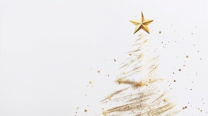 Naklejka premium Elegant Golden Christmas Tree with Sparkling Stars, Perfect for Holiday Greetings, Cards, and Decorations.