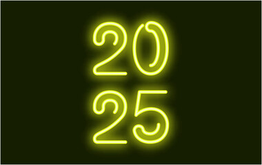 Happy New Year 2025 Neon Yellow Design Elegant Glitter Abstract Vector Illustration