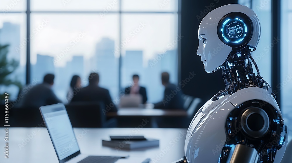 Aufkleber advanced ai robot in modern office setting
