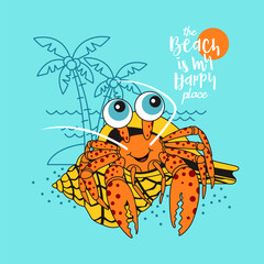 holiday with sea crab cartoon , vector illustration.