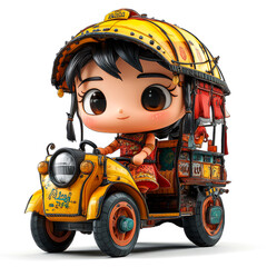 Cute girl in rickshaw.