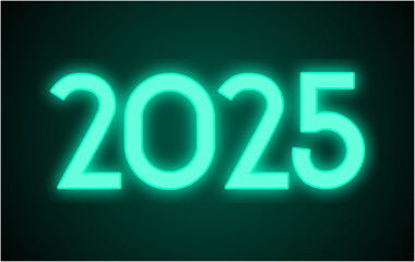 2025 Happy New Year Neon Cyan Design Elegant Glitter Abstract Vector Illustration