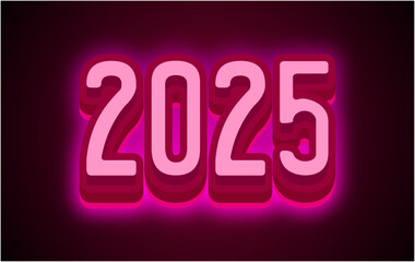 2025 Happy New Year Neon Pink Design 3D Elegant Glitter Abstract Vector Illustration