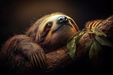 Obraz premium High in the treetops, a sloth takes in the sights of its habitat.