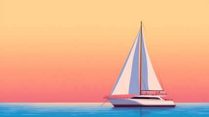 Fototapeta premium Serene Sailboat Gently Gliding at Sunset: Digital Painting in a Calm, Pastel Style. AI Generated