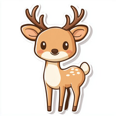 A Minimalist Deer Sticker with Playful Expression and Soft Color Palette for Christmas-Themed Designs