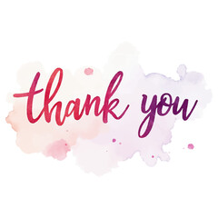 Watercolor "Thank You" lettering in soft shades of blue and purple with subtle splatters.	