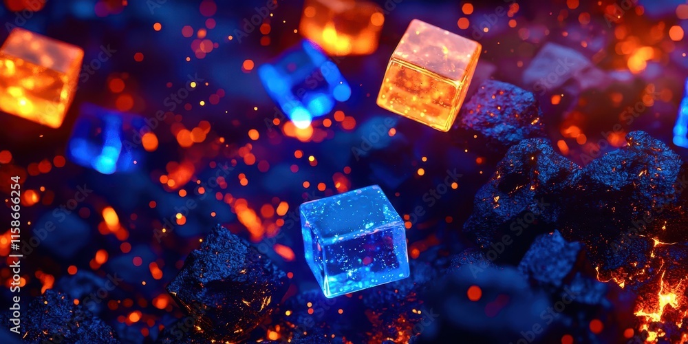 Aufkleber blue cube is on top of a red cube