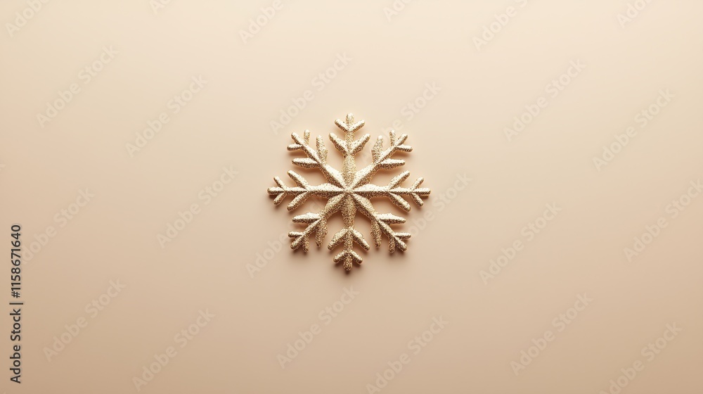 Aufkleber a single golden snowflake centered on a smooth beige background, surrounded by wide empty space, per