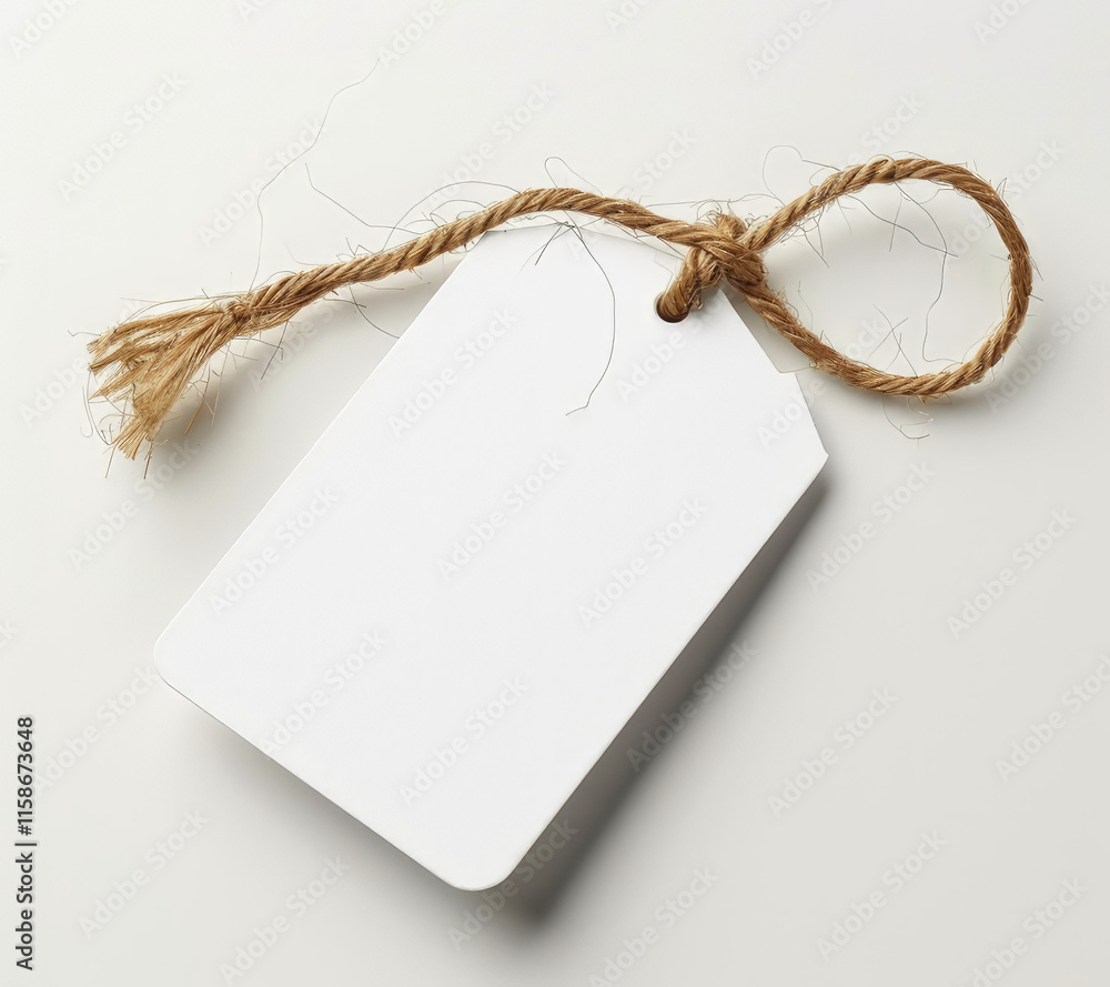 Poster a blank tag with a twine loop, suitable for labeling or gift tagging. isolated on white background