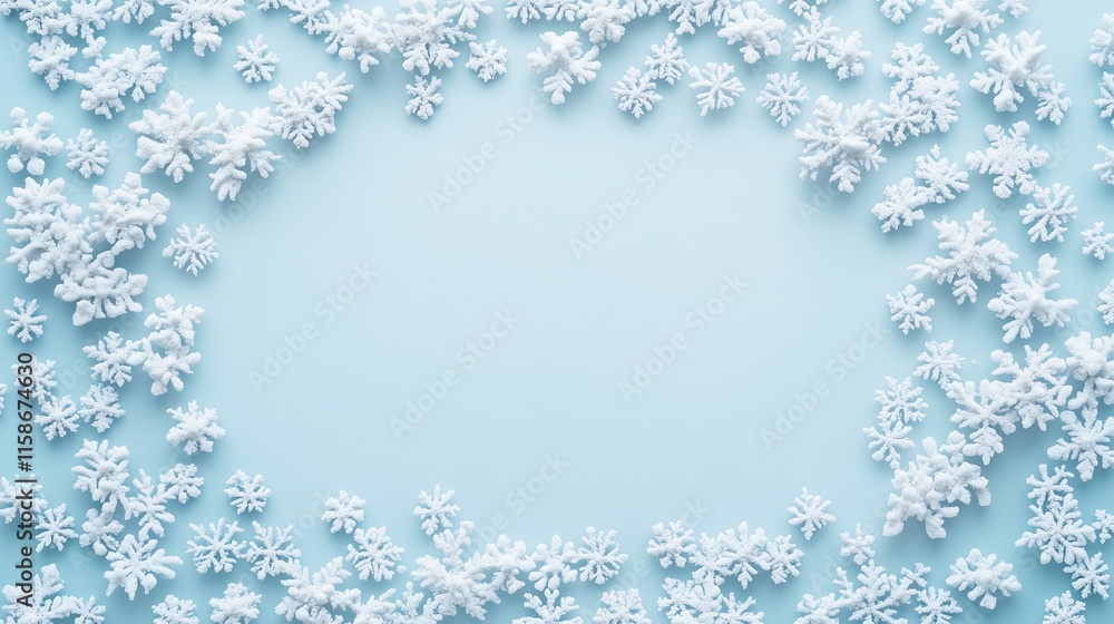 Aufkleber a serene and minimal composition of small, spaced-out snowflakes on a pale blue gradient fading into