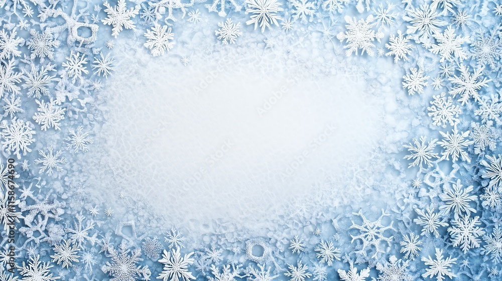Aufkleber a serene and minimal composition of small, spaced-out snowflakes on a pale blue gradient fading into