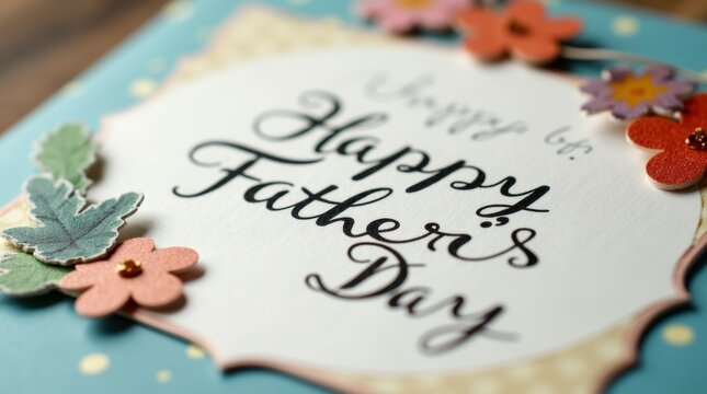 A close-up image of a Father's Day card featuring a heartfelt message and decorative elements, highlighting the personal touch and sentiment behind celebrating fathers on their special day.