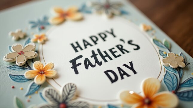 A close-up image of a Father's Day card featuring a heartfelt message and decorative elements, highlighting the personal touch and sentiment behind celebrating fathers on their special day.