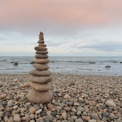 Fototapeta premium stack of stones on beach