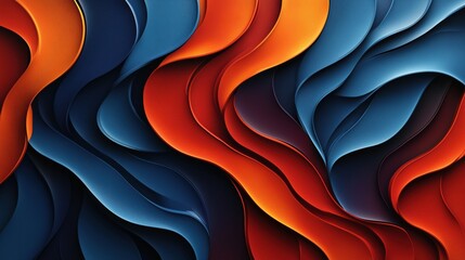 Fototapeta premium 3d, background, abstract, render, illustration, waves in bright red orange and blue layers